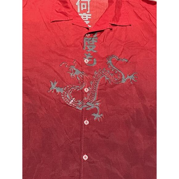 Vtg Y2K 2000s Red Button Up Dragon Shirt XL No Boundaries Metal Skater Tribal - Picture 4 of 7